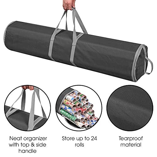 ProPik Wrapping Paper Storage Bag | Gift Wrap Holder Organizer | 2 Pack Store Up to 48 Rolls 40 Inch Long | Heavy Duty 600D Oxford Material Holiday Container | Top & side handles (Black) - Image 3