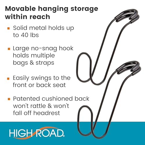 High Road Unbreakable Car Bag Hooks - Large Car Seat Hooks for Purse, Backpack, Coats, Hats and Heavy Bags up to 40 lbs - Secure Attachment Fits All Headrest Posts, 2-Pack - Image 2