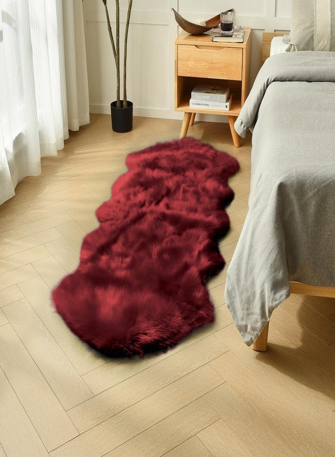 duduta Burgundy Faux Fur Runner Rug 2x6ft, Fluffy Shaggy Sheepskin Rug for Bedroom Nursery Living Room Washable - Image 5