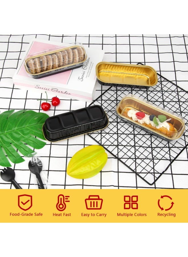 Bukela 50 Pack Aluminum Foil Mini Loaf Pans with Lids and Fork, 6.8oz Rectangle Baking Cups Muffin Tins, Disposable Baking Tins Mini Baking Pans Holders for Mini Cake Bread - Black in Gold - Image 4