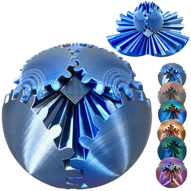 ULTHOOL Gear Ball 3D Printed Spin Ball Cube Fidget Toys Gear Sphere Fidget Toy GearSphere Desk Toy Stress Fidget Balls Fidgets Spinners for Adults Kids Anxiety Relaxing Laser Silver Blue 31 Inch - Image 3