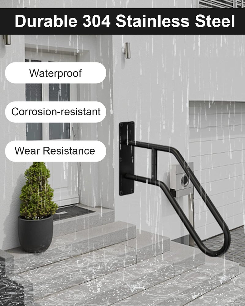 Mrupoo Handrails for Outdoor Steps Stair Railing Indoor, 1 to 3 Steps Stairs Wall Mounted Metal Handrail for The Elderly, Kids, Disabled, Pregnant Women - Image 2