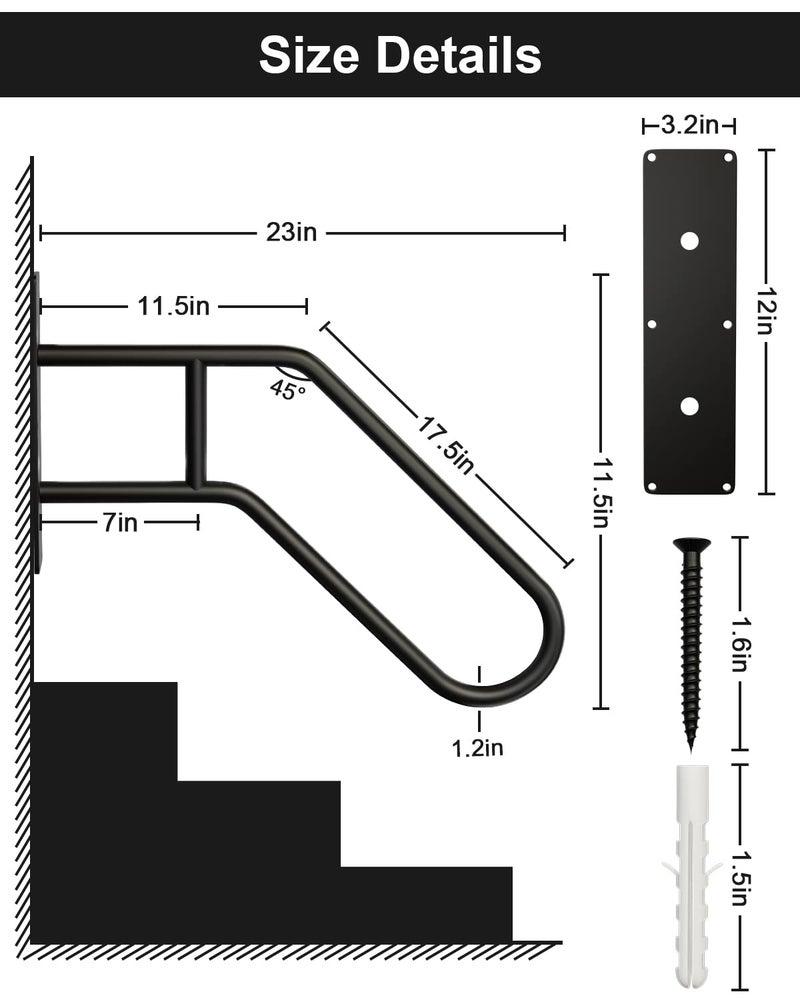 Mrupoo Handrails for Outdoor Steps Stair Railing Indoor, 1 to 3 Steps Stairs Wall Mounted Metal Handrail for The Elderly, Kids, Disabled, Pregnant Women - Image 5