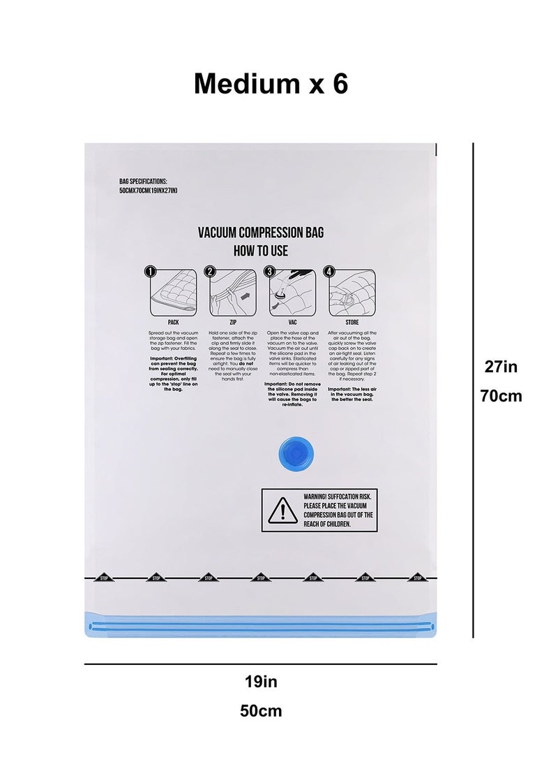 Noon East 20-Piece High Quality Reusable Transparent Vacuum Compression Zipper Storage Bags with Airtight Valve with Hand Pump, 3 x Jumbo bags (80 x 100 cm each), 6 x Large bags (80 x 60 cm each), 6 x Medium bags (70 x 50 cm each) and 5 x Small bags (40 x 60cm each) 1 x Hand pump Space Saver for travel Clothes Bedding Towels - Image 4