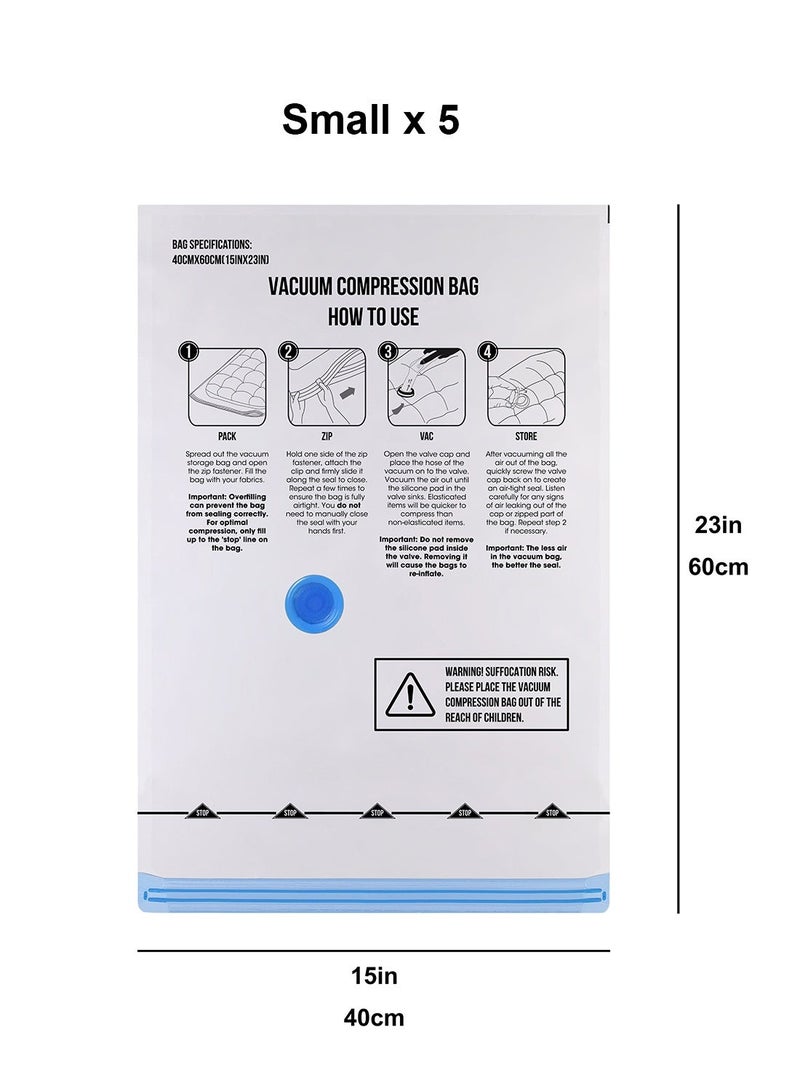 Noon East 20-Piece High Quality Reusable Transparent Vacuum Compression Zipper Storage Bags with Airtight Valve with Hand Pump, 3 x Jumbo bags (80 x 100 cm each), 6 x Large bags (80 x 60 cm each), 6 x Medium bags (70 x 50 cm each) and 5 x Small bags (40 x 60cm each) 1 x Hand pump Space Saver for travel Clothes Bedding Towels - Image 3