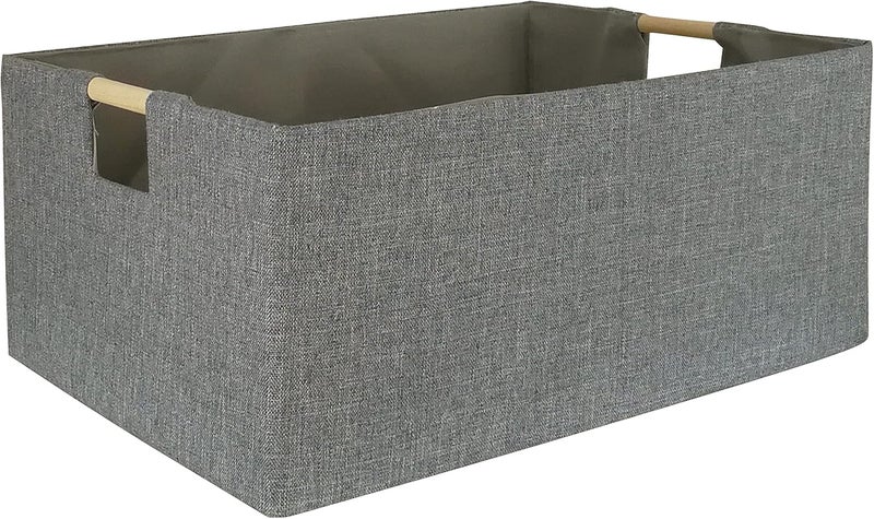 FUULOXE Storage Bin for Shelves Rectangle Closet Baskets Foldable Box with Handles Gray Shelf Baskets Toy Boxes for Home Office Car Dormroom - Image 1