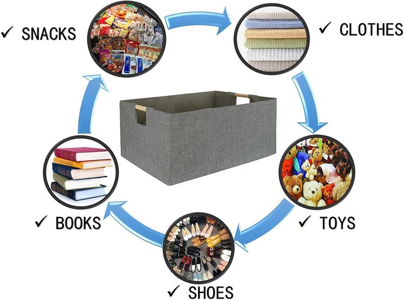 FUULOXE Storage Bin for Shelves Rectangle Closet Baskets Foldable Box with Handles Gray Shelf Baskets Toy Boxes for Home Office Car Dormroom - Image 3