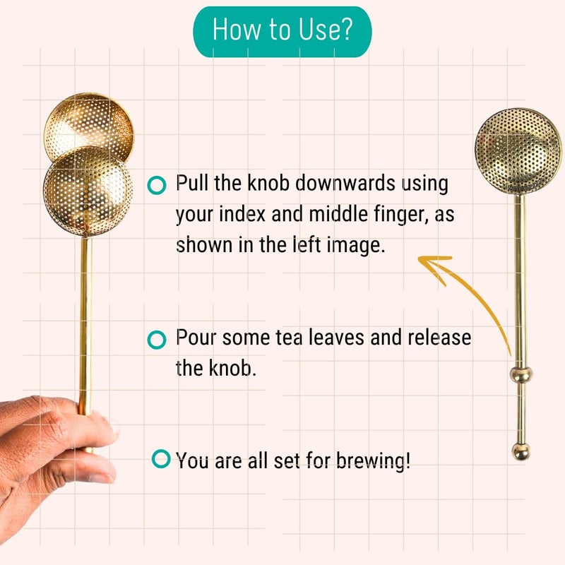 OH CHA مصفاة شاي نحاسية، على شكل كرة | خالية من BPA، متينة | تستخدم كمصفاة للشاي الأخضر، الشاي الأسود، فلتر | مصفاة شاي للاستخدام اليومي | 18 سم - Image 5