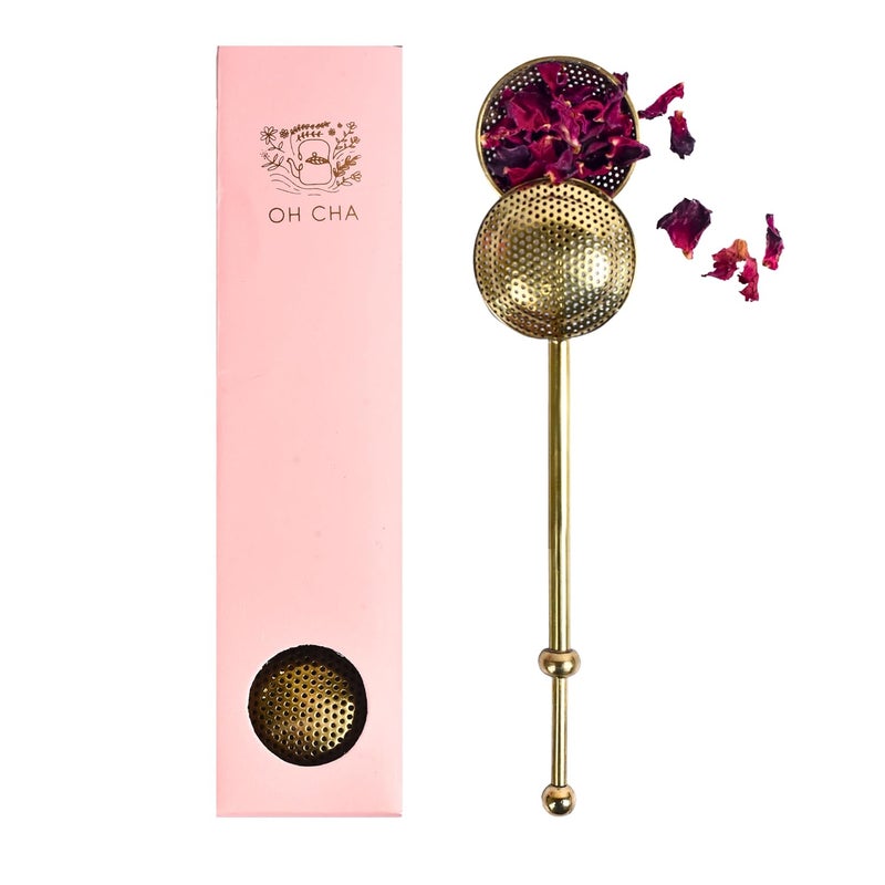 OH CHA مصفاة شاي نحاسية، على شكل كرة | خالية من BPA، متينة | تستخدم كمصفاة للشاي الأخضر، الشاي الأسود، فلتر | مصفاة شاي للاستخدام اليومي | 18 سم - Image 1