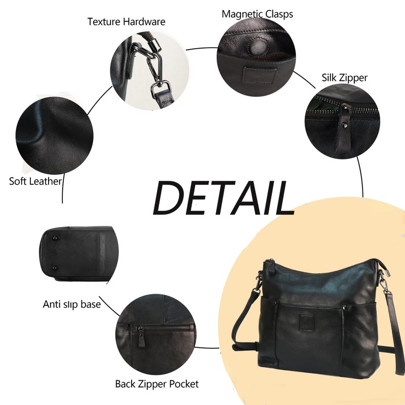 LETEULO Hobo Bag for Women Crossbody Bag Purse and Handbag Leather Shouler Bags Large Capacity Satchel (Black) - Image 4