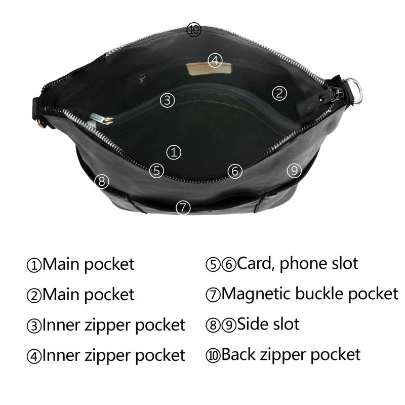 LETEULO Hobo Bag for Women Crossbody Bag Purse and Handbag Leather Shouler Bags Large Capacity Satchel (Black) - Image 5