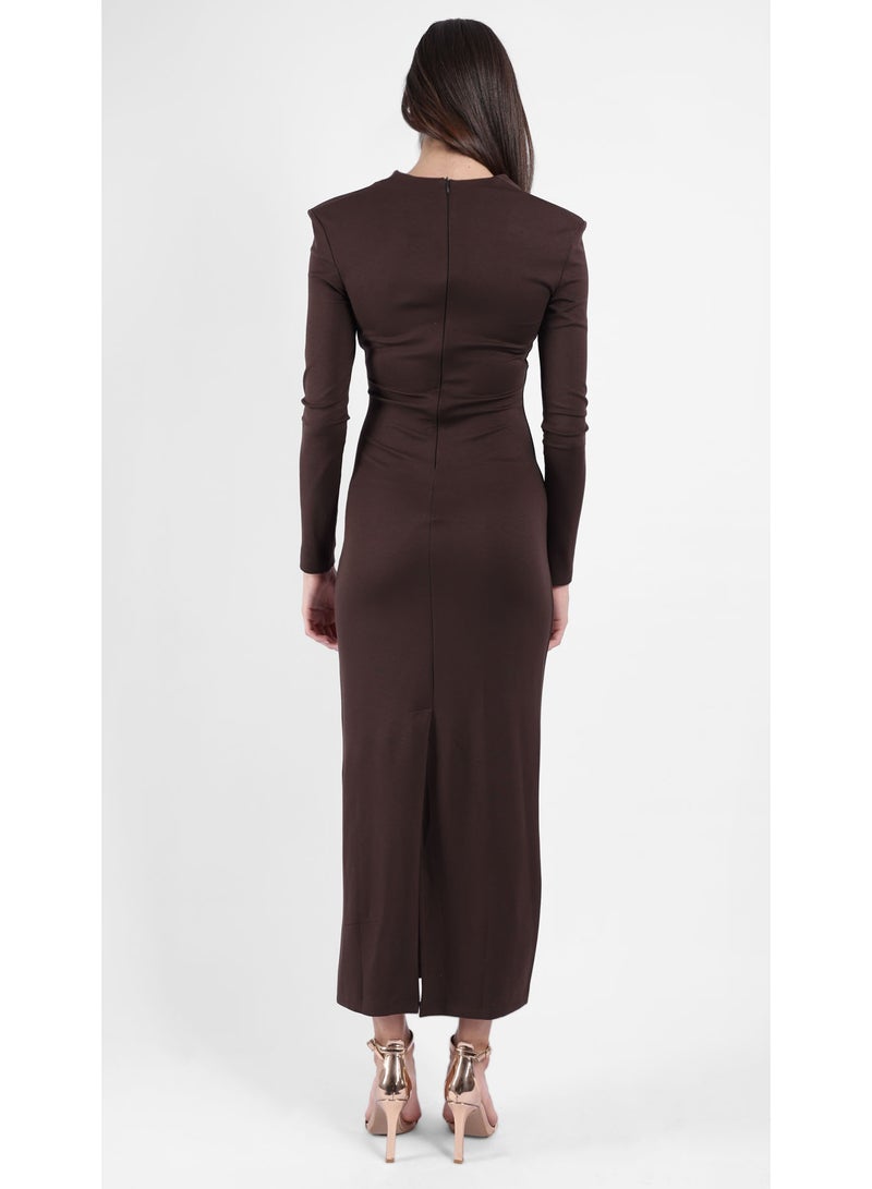 KYVELi Women's Elegant Twist Midi Dress- Brown - Image 5