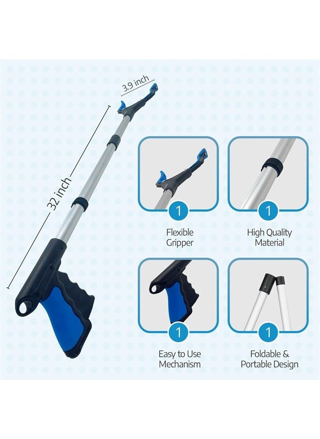FitPlus PowerGrip T9, Grabber Reacher Tool, Wide Jaw, Foldable, Steel Cable, with 96 Grip Points for Firm Grip, 32" with Magnet  - Image 4