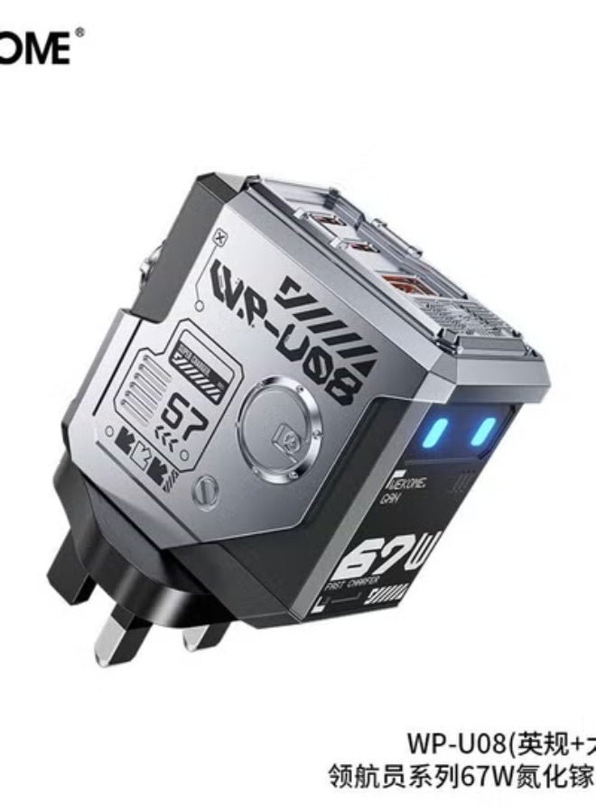ويكومي WP-U08 67W GaN Fast Charger | High-Speed Multi-Port Wall Adapter with Dual Type-C & USB-A Outputs | Smart Power Distribution, Compact Travel Design & Safety Protection – Gray - Image 3