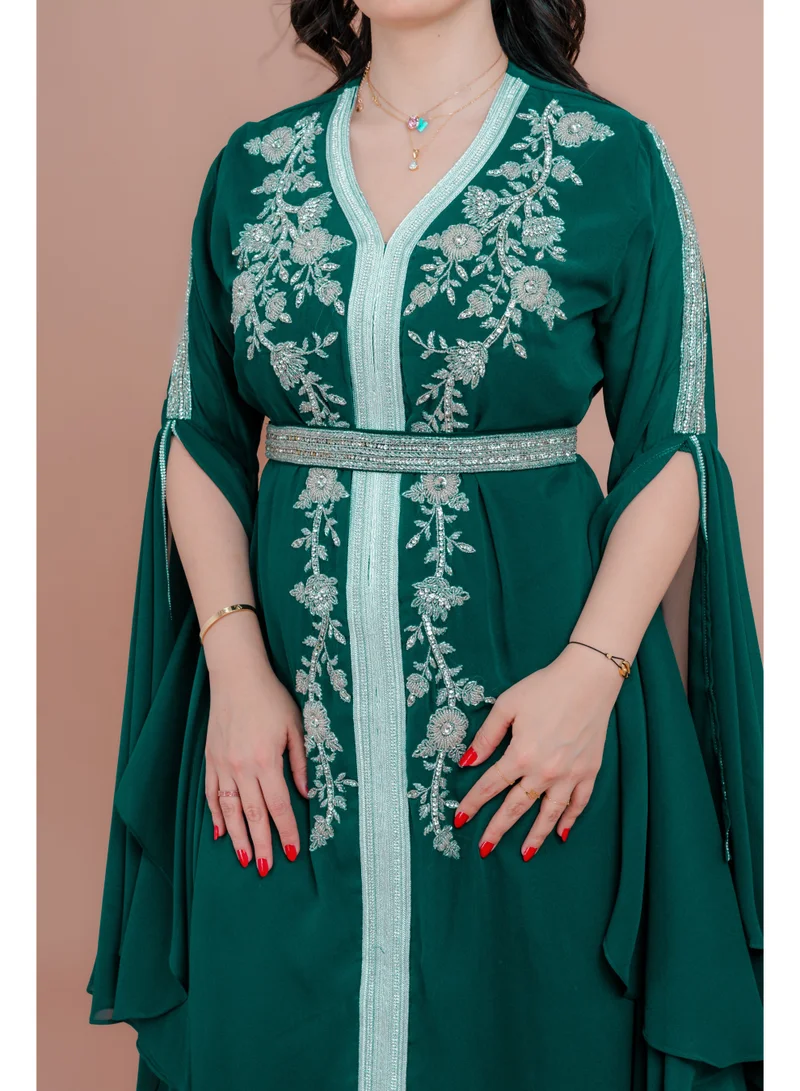 IKKXA Belted Elegant 2-Piece Kaftan IKS508 Green