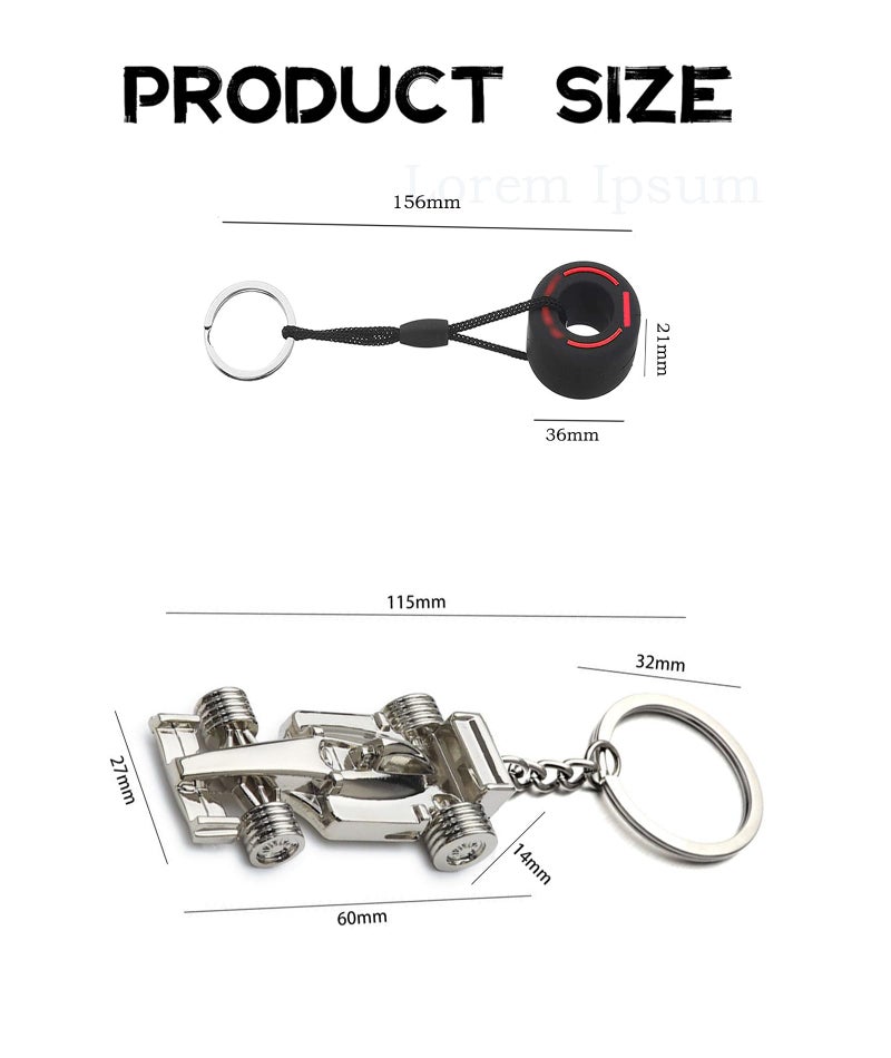 Indusoire 2 Pcs F1 Keychain, Formula 1 Key Chain Set, Racing Car Accessories for Men, Unique F1 Merchandise Gifts, Durable Keyring for Everyday Use (2.36in and 1.42in) - Image 2