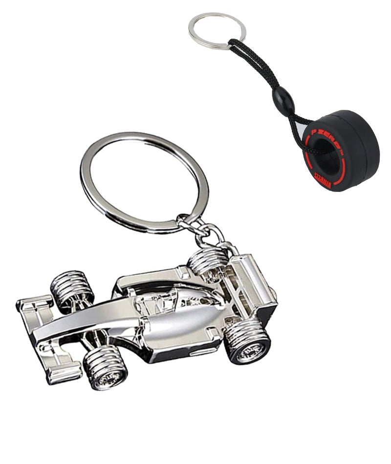 Indusoire 2 Pcs F1 Keychain, Formula 1 Key Chain Set, Racing Car Accessories for Men, Unique F1 Merchandise Gifts, Durable Keyring for Everyday Use (2.36in and 1.42in) - Image 1
