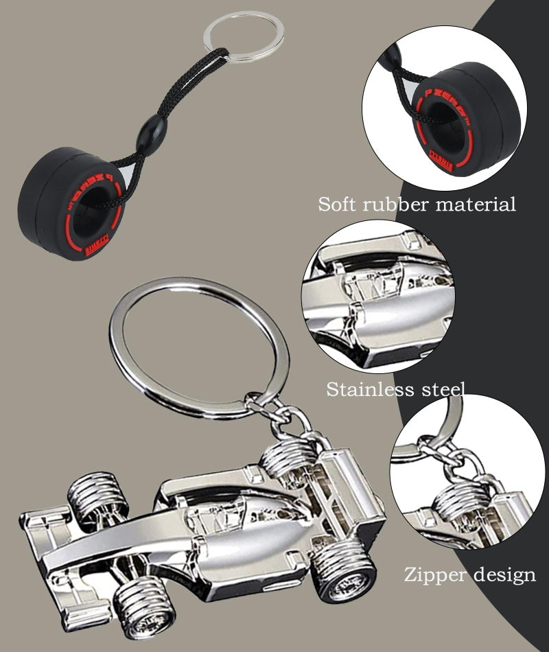 Indusoire 2 Pcs F1 Keychain, Formula 1 Key Chain Set, Racing Car Accessories for Men, Unique F1 Merchandise Gifts, Durable Keyring for Everyday Use (2.36in and 1.42in) - Image 4