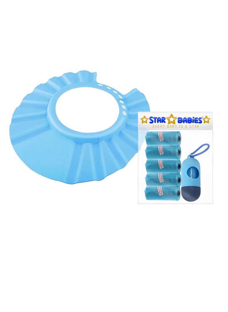 STAR BABiES Star Babies - Combo Pack of 2- Adjustable Shower Cap with Scented Bag (5 Pcs w/Dispenser) - Blue  - Image 1