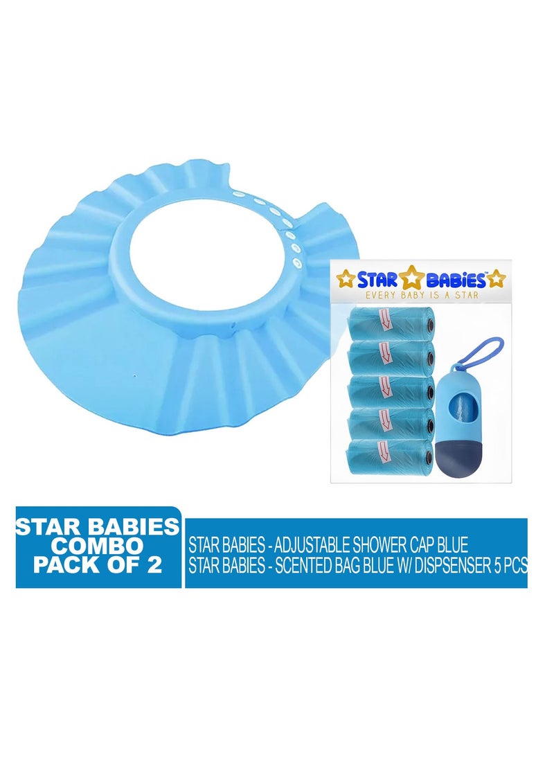 STAR BABiES Star Babies - Combo Pack of 2- Adjustable Shower Cap with Scented Bag (5 Pcs w/Dispenser) - Blue  - Image 2