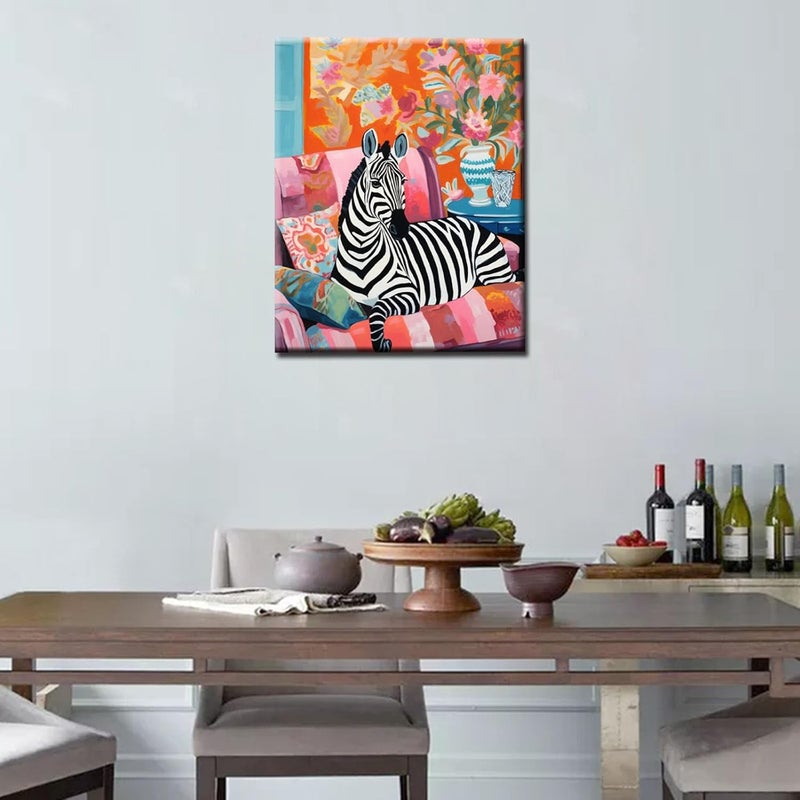 Tucocoo Zebra Sitting on Sofa Paint by Number Colorful Vintage Style DIY Painting on Canvas with Brushes Acrylic Paints Paint by Numbers for Adults and Kids Beginner DIY Kit 16x20 InchWithout Frame - Image 3