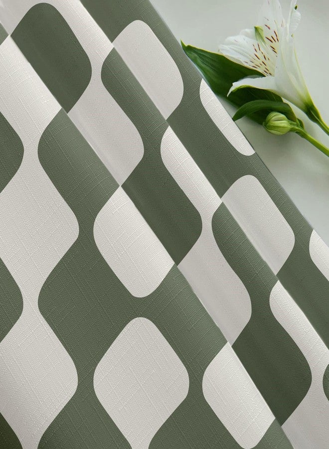 Tititex Retro Checkerboard Grid Pattern 140gsm Faux Linen Fabric Shower Curtain, Beige Sage Green Classical Groovy Wavy Checkered Shower Curtain Sets Decoration 72x72 Inch with Hooks - Image 5