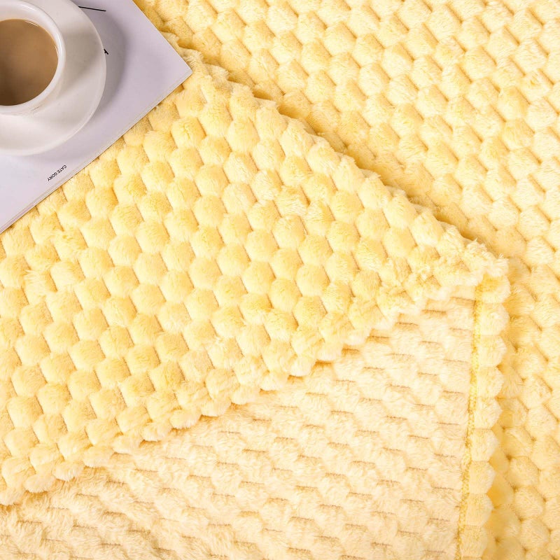 Bnuitland Bnuitland Light Yellow Flannel throw blanket (50X40 inches)  300 GSM Fleece Cozy Warm Soft Lightweight Bed Sofa Blanket for Babys and Pets  Suitable for All Seasons  - Image 2