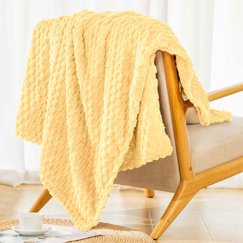 Bnuitland Bnuitland Light Yellow Flannel throw blanket (50X40 inches)  300 GSM Fleece Cozy Warm Soft Lightweight Bed Sofa Blanket for Babys and Pets  Suitable for All Seasons  - Image 1