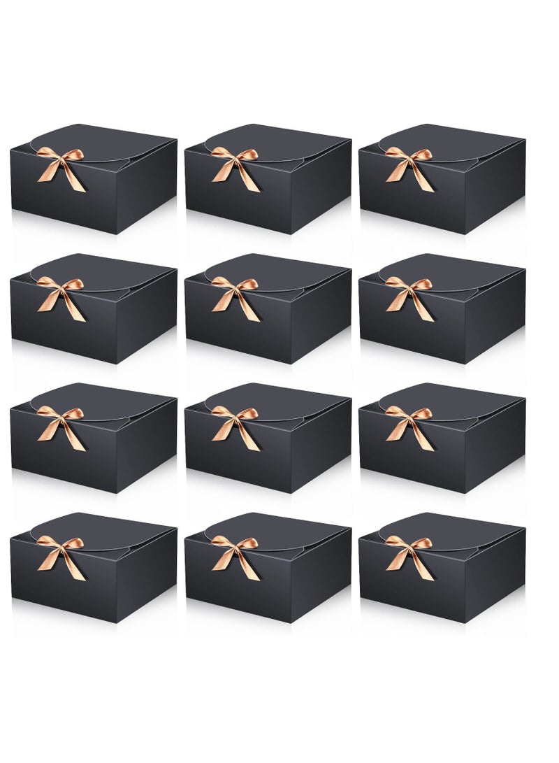 12 Pcs Gift Boxes with Lids 6.5 x 6.5 x 2 Inch Bridesmaid Proposal Box Black Gift Boxes for Presents for Wedding Gift Birthday Christmas Packaging Chocolate Cupcake Crafting (Black) - Image 1