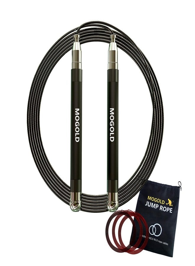 Mogold professional Speed King jump rope Self-Locking system,length adjustable, 360 Degree Spin, Silicone cover metal Grip with 2 no tangling Speed Rope Cables for fitness Home Workout & More (Black) - Image 1