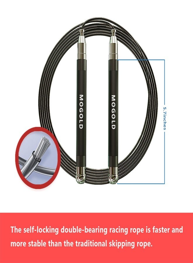 Mogold professional Speed King jump rope Self-Locking system,length adjustable, 360 Degree Spin, Silicone cover metal Grip with 2 no tangling Speed Rope Cables for fitness Home Workout & More (Black) - Image 5
