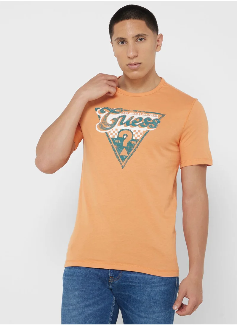 GUESS Logo Printed Crew Neck T-Shirt