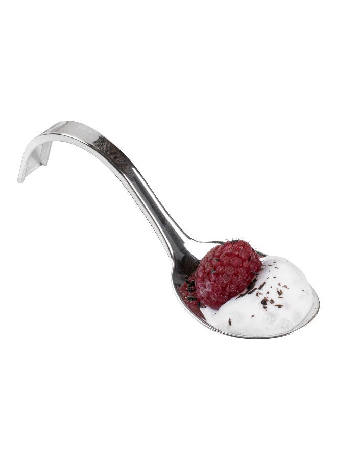 Restaurantware 4 Inch Tasting Spoons, 100 Disposable Appetizer Spoons - Curved Handle, Pair With Appetizers or Desserts, Silver Plastic Sample Spoons, For Parties Or Special Occasions,  - Image 1