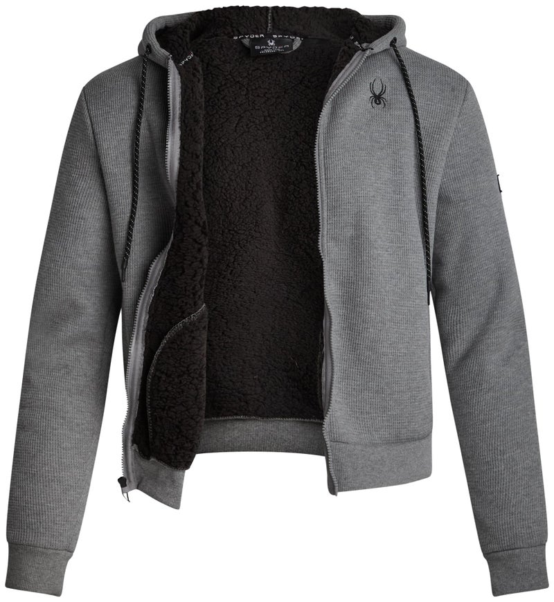 Spyder Mens Sherpa Fur Hoodie - Soft Stretch Waffle Knit Full Zip Up Hoodie Sweatshirt for Men with Cozy Sherpa Fleece Lining, Size Medium, Grey Heather - Image 1