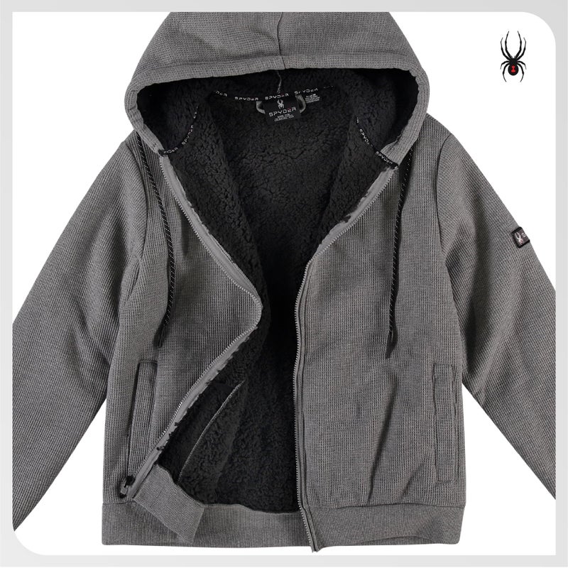 Spyder Mens Sherpa Fur Hoodie - Soft Stretch Waffle Knit Full Zip Up Hoodie Sweatshirt for Men with Cozy Sherpa Fleece Lining, Size Medium, Grey Heather - Image 4