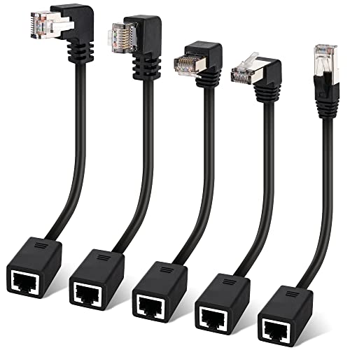 Togconn Cat 6 Ethernet Extension Cable 5 Pack，Multiple Angles（UP/Down/Left/Right/Straight）, Cat6 RJ45 Network LAN Patch Cord Adapter, FTP Shielded Male to Female Connector, Supports CAT5E/CAT5-2 Feet - Image 1
