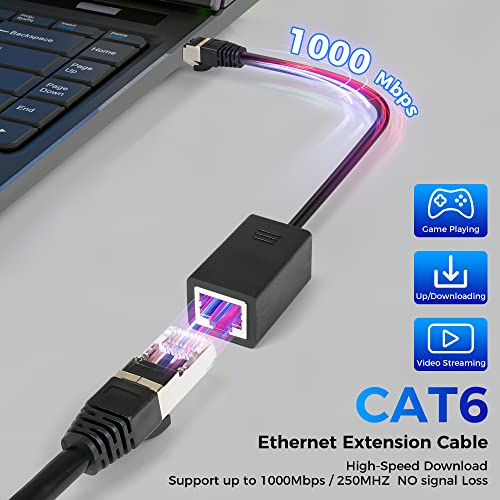 Togconn Cat 6 Ethernet Extension Cable 5 Pack，Multiple Angles（UP/Down/Left/Right/Straight）, Cat6 RJ45 Network LAN Patch Cord Adapter, FTP Shielded Male to Female Connector, Supports CAT5E/CAT5-2 Feet - Image 3