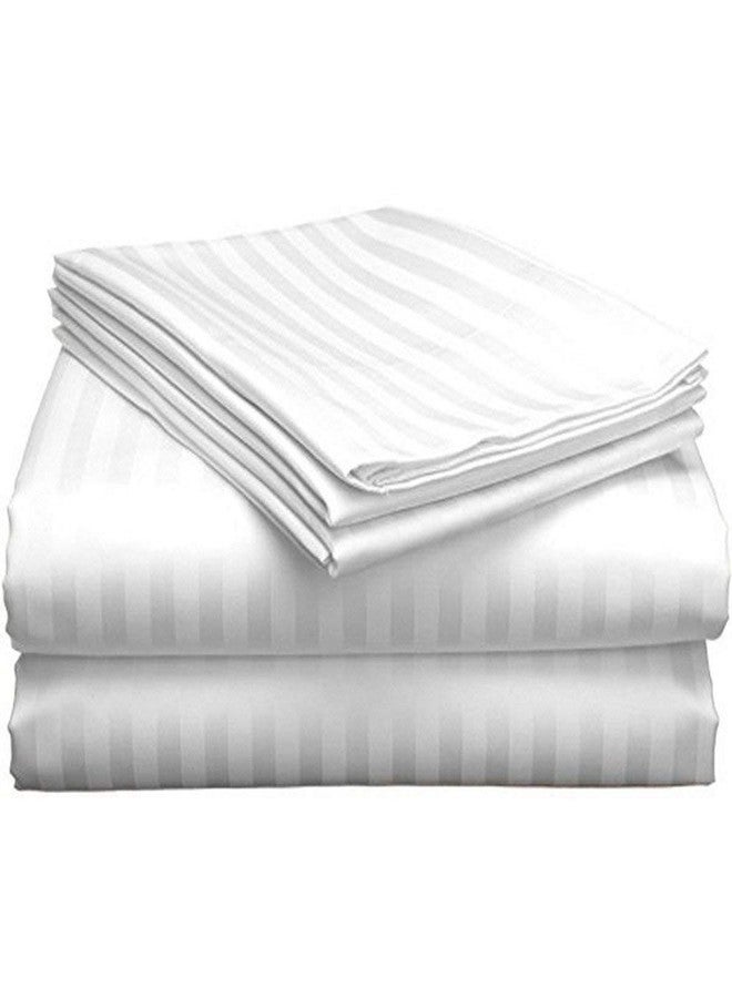 Purav Light Microfiber Flat Double Bed Bedsheet| Plain Striped Cotton Bedsheet with 2 Pillow Covers for King Size Bed| Supersoft 340 TC| Breathable| Size: 90x100 inch| White Color - Image 1