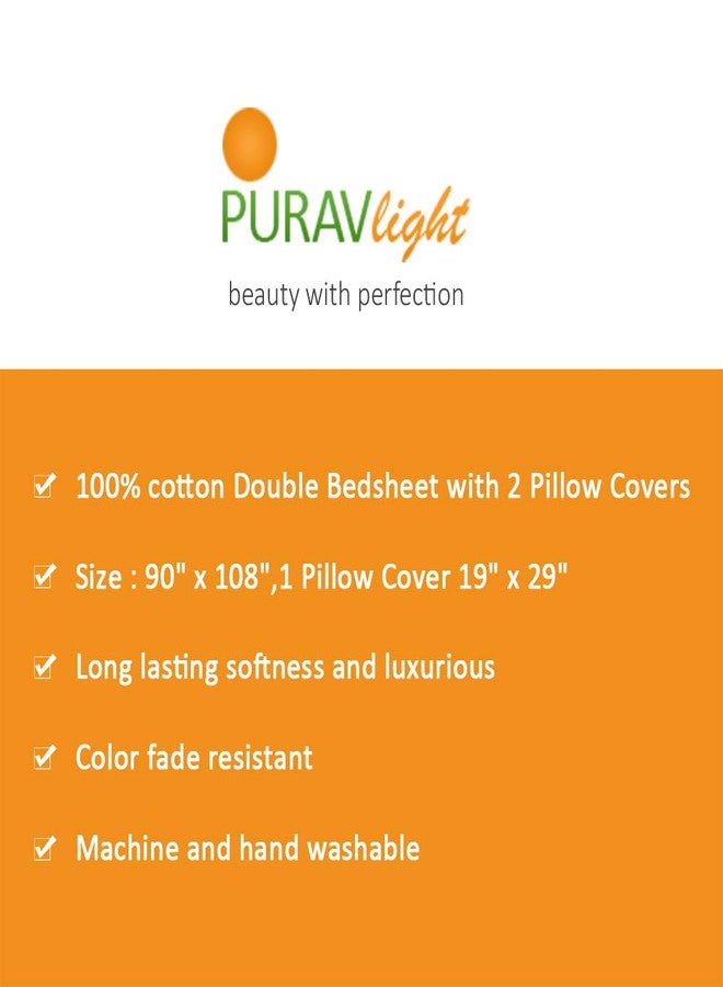 Purav Light Microfiber Flat Double Bed Bedsheet| Plain Striped Cotton Bedsheet with 2 Pillow Covers for King Size Bed| Supersoft 340 TC| Breathable| Size: 90x100 inch| White Color - Image 4