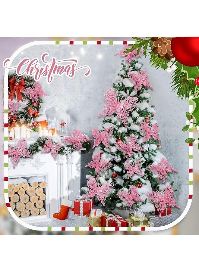 erorex 36 Pcs Pink Ornaments 36 Pcs 3 Size Glitter Hollow Butterfly Ornaments Hanging Decorations With Clips And Stems For Holiday Party Crafts And Tree Pink  - Image 5
