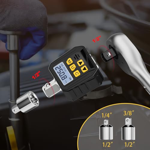 TAGVIT 1/2” Drive Digital Torque Adapter, 12.54-250.8 Ft-lb/17-340 Nm Digital Torque Adapter Set with 3/8" and 1/4" Adapters, Buzzer & LED Flash Notification for Motorcycle Car Repair - Image 5