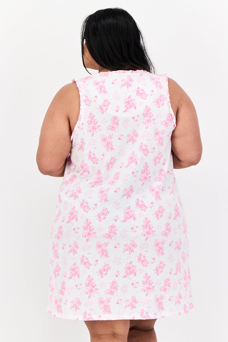 Celestial Dreams Women Plus Size U Neck Floral Print Sleeveless Sleepwear Dress, Multicolor - Image 3