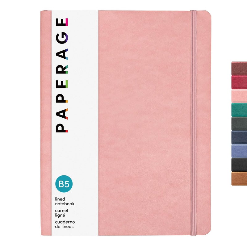PAPERAGE Softcover Lined Journal Notebook (Blush), 176 Pages, Large B5 College Ruled Notebook, 7.5 inches x 9.8 inches - 100 GSM Premium Paper, Soft Vegan Leather Journal for Home, Work & School - Image 1