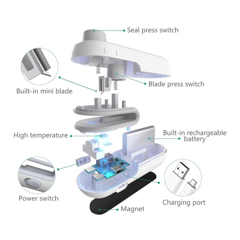 ASUVEK 2 in 1 USB Magnetic Heat Sealing & Cutting Tool Portable TYPE-C USB Heat Sealer Mini Seal Rechargeable Machine for Food, Snacks, Chips, Fresh Storage, Plastic Bags Sealing Machine (Multicolor) - Image 3