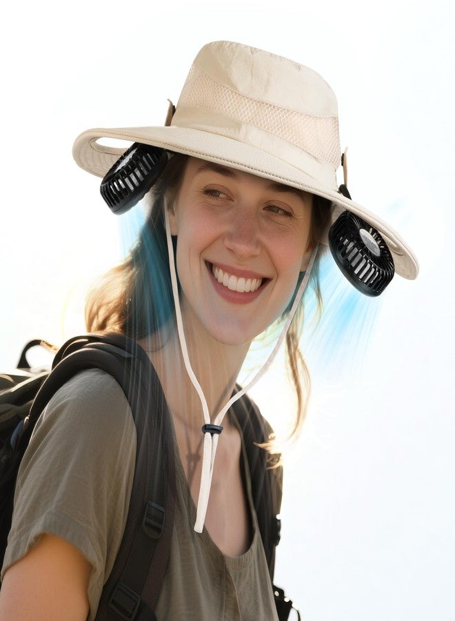 أماكول مروحة قبعة AMACOOL 2 في 1 بدون استخدام اليدين مع مروحة رقبة قابلة للفصل بسعة 5200 مللي أمبير، قبعة شمسية عريضة الحواف بعامل حماية من الشمس 50+، تعمل لمدة 16 ساعة، 3 سرعات قابلة للتعديل، مستلزمات أساسية للصيد للرجال والنساء والتخييم والسفر والتوصيل في الهواء الطلق - بيج - Image 1