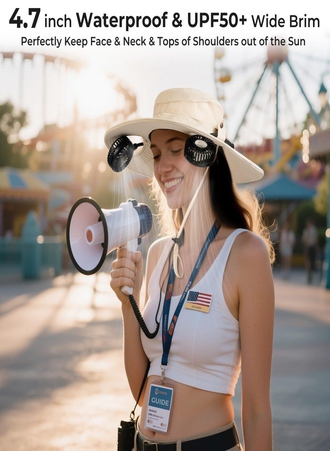 أماكول مروحة قبعة AMACOOL 2 في 1 بدون استخدام اليدين مع مروحة رقبة قابلة للفصل بسعة 5200 مللي أمبير، قبعة شمسية عريضة الحواف بعامل حماية من الشمس 50+، تعمل لمدة 16 ساعة، 3 سرعات قابلة للتعديل، مستلزمات أساسية للصيد للرجال والنساء والتخييم والسفر والتوصيل في الهواء الطلق - بيج - Image 4