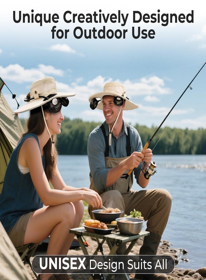 أماكول مروحة قبعة AMACOOL 2 في 1 بدون استخدام اليدين مع مروحة رقبة قابلة للفصل بسعة 5200 مللي أمبير، قبعة شمسية عريضة الحواف بعامل حماية من الشمس 50+، تعمل لمدة 16 ساعة، 3 سرعات قابلة للتعديل، مستلزمات أساسية للصيد للرجال والنساء والتخييم والسفر والتوصيل في الهواء الطلق - بيج - Image 2