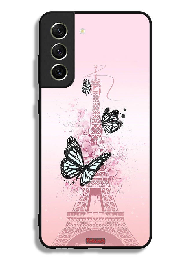 Tolwak غطاء حماية لهاتف Samsung Galaxy S21 FE 5G برسومات فراشات على برج إيفل - Image 3
