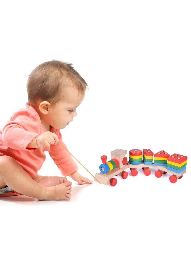 FUN LITTLE TOYS Stacking Train Shape Sorter Wooden Toys(23 Pcs) Sorting & Stacking Toys For Toddler 23 Montessori Toys For 1 2 3 Year Old Boy Girl Gifts Kids Wooden Train Toy  - Image 4