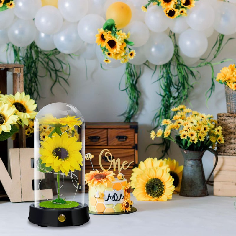 QUELIEN Valentines Day Sunflower Gifts for Women Birthday Gifts for her Sunflowers Artificial Flowers in Glass Dome Unique Gifts for Xmas Valentine Day Wedding Mothers Day Anniversary (yellow-colorcul) - Image 5